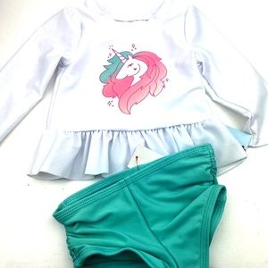 Baby Swimwear Bathing suit Size 12m Girls Matching 2pc Set Top bottoms Unicorn